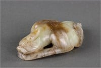 Chinese Brown and Green Jade Carved Beast Toggle