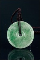 Chinese Hetian Green Jade Carved Round Pendant