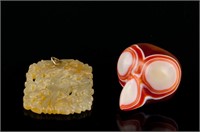 2 PC Chinese Hardstone Pendant and Agate Toggle