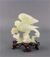 Chinese Green Hardstone Carved Eagle with Stand