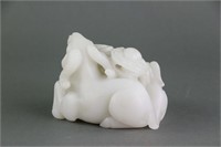 Chinese White Hardstone Carved Rams Statue