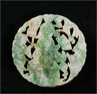 Chinese Green Hardstone Carved Round Pendant