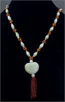 Chinese Green Hardstone Necklace with Pendant