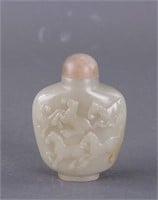 Chinese Fine Hetian White Jade Carved Snuff Bottle