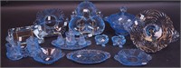 16 pieces of blue Cambridge Caprice crystal