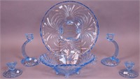 Six pieces of blue Cambridge Caprice crystal