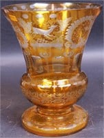 A 10" Bohemian amber-to-clear cut glass vase