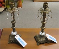 2 crystal and gold candlesticks