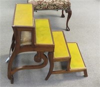 Antique English mahogany library chair & steps