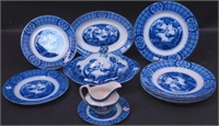 A group of 11 blue and white transferware dishes