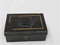 Antique metal cash box with key