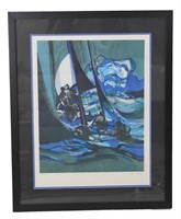 MARCEL MOULY YACHTING BLUE SIGNED COLOR LITHO