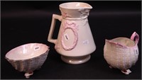 Three pieces of Belleek including shell