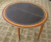 WOOD LEATHER INLAY FOLD TOP TABLE