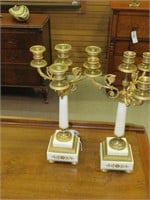 2 marble and gold candlesticks