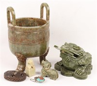MIXED ASIAN COLLECTIBLE ITEMS--SOFTSTONE, & METAL