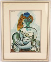 PABLO PICASSO NUDE LADY WITH SCARF OVER HAT LITHO