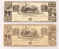 2 $20.00 MECHANICS BANK NOTES AUGUSTA GEORGIA 1855