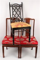 3 CHINESE UPHOLSTERED WOOD CHAIRS