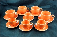 8 Pcs Orange Sm & Lg Cups W Saucers Set