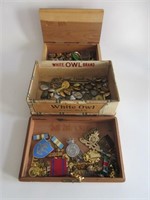 Lot of Cigar Boxes With Military Buttons