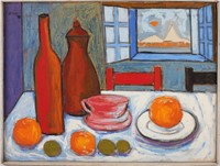 BIDO TABLE WITH FRUIT STILL LIFE OIL ON CANVAS