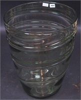 An olive green glass swirl vase, signed Steuben,
