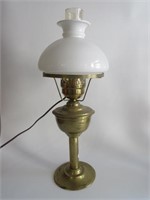 Milk Glass and Brass Parlor Lamp