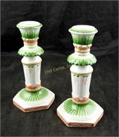 2 Hand Painted 7" Ceramic Candle Sticks Holders