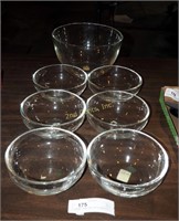 Modern Clear Glass Fruit Bowl & 6 Sm Bowls