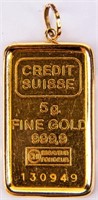 Coin Jewelry 5 Gram Credit Suisse  Gold Pendant
