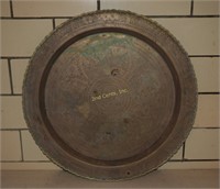 Vintage 24" Hammered Copper Art Round Tray