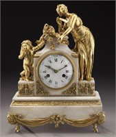 French gilt bronze and marble mantle clock