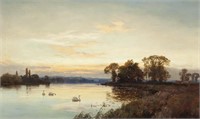 Alfred de Breanski Sr. "Untitled (Swans on a lake