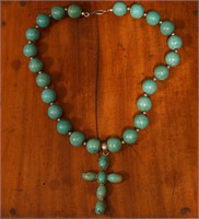 Native American Beaded Turquoise Necklace & Cross