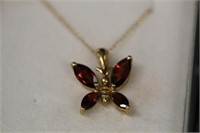 14kt yellow gold Garnet Butterfly Necklace 2.2 gr
