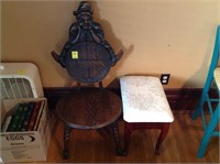 Wood chair with white foot stool