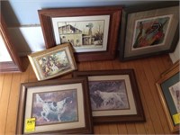 Dog, cabin, fish pictures w/ frames