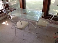 Iron Table with Glass Top and 3 Iron Chairs