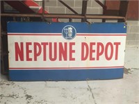 Original Enamel Neptune Depot approx 6 X 3  sign