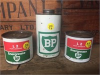 2 X  BP grease  tins & BP quart tin