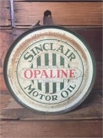Rare Sinclair Opaline round running board tin