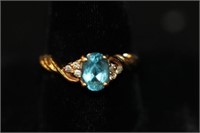 14kt yellow gold Ring w/ blue stone w/ diamond