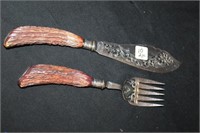 Victorian Stag handle Cutting Set w/ sterling