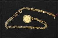 14kt yellow gold Necklace w/ panda gold coin