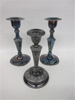 Lot of 3 Antique Silver Plated Candle Holders
