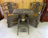 Rustic Raw Wood Porch Chairs & Table