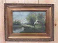 Very Early Oil on Board Landscape Painting