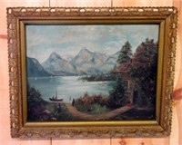 Original Oil on Board Landscape Mountain Scene