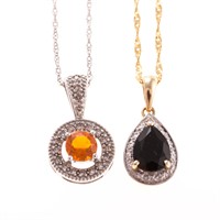 Two Lady's Gemstone Necklaces with Diamonds in 14K